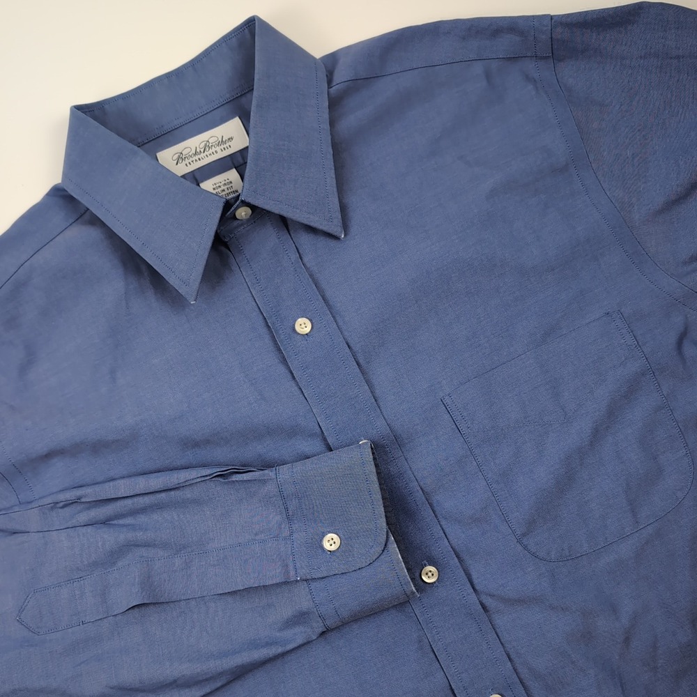 Brooks Brothers Mens 15.5-34 Slim Fit Non-Iron Dress Shirt France Cobalt Blue